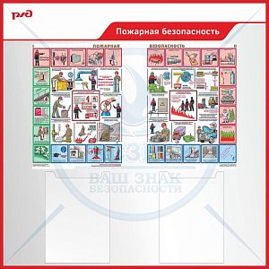 Стенд информационный Пожарная безопасность, профиль ПВХ красный 2 кармана А4, 2 плаката А3, 900х900